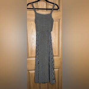 Faithfull the Brand Black, Tan and White Striped Tie-Back Midi Dress